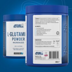 "Applied Nutrition L-Glutamine Nutrition Facts – Contains pure micronized L-Glutamine for muscle recovery, hydration, and endurance."