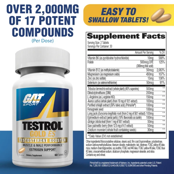 GAT Sport Testrol Gold ES – 60 Tablets | Testosterone Booster (Made in USA)