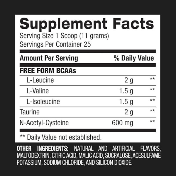 c (1) "BPI Sports Amino Sauce BCAA Nutrition Facts – Contains essential BCAAs, electrolytes, and hydration boosters to support muscle recovery and performance."