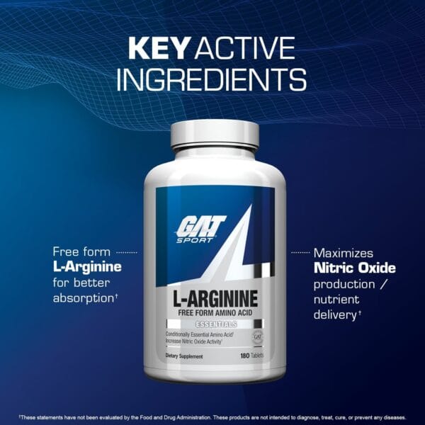 GAT L-Arginine Tablets – High-quality free-form amino acid supplement for nitric oxide boost, muscle pump, and endurance."