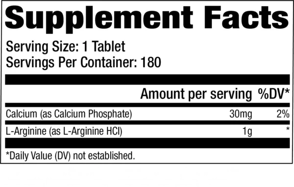 "GAT L-Arginine Nutrition Facts – 1000mg L-Arginine per serving, with calcium, magnesium, and vitamin B6 for enhanced muscle function and recovery."