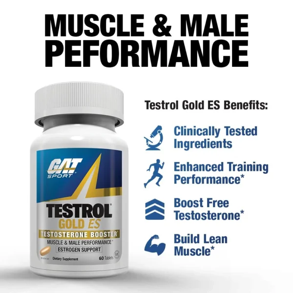 "Testrol Gold ES tablets – High-quality testosterone support formula for enhanced strength and endurance."
