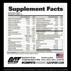 Gat Sport Mens Multi+Test Vitamin bottle showing label and ingredients