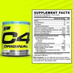 Cellucor C4 Original Pre-Workout Nutrition Facts label – 30 Servings